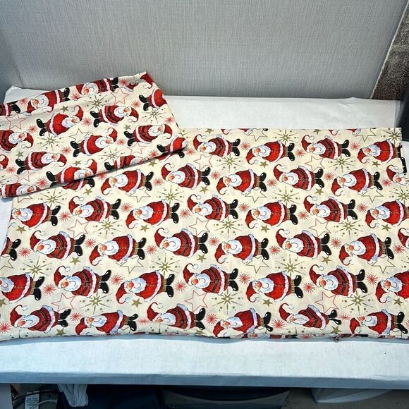 Handmade Christmas Santa Clause Pillowcases Standard Cream Red Stars Holiday Set - Picture 1 of 8